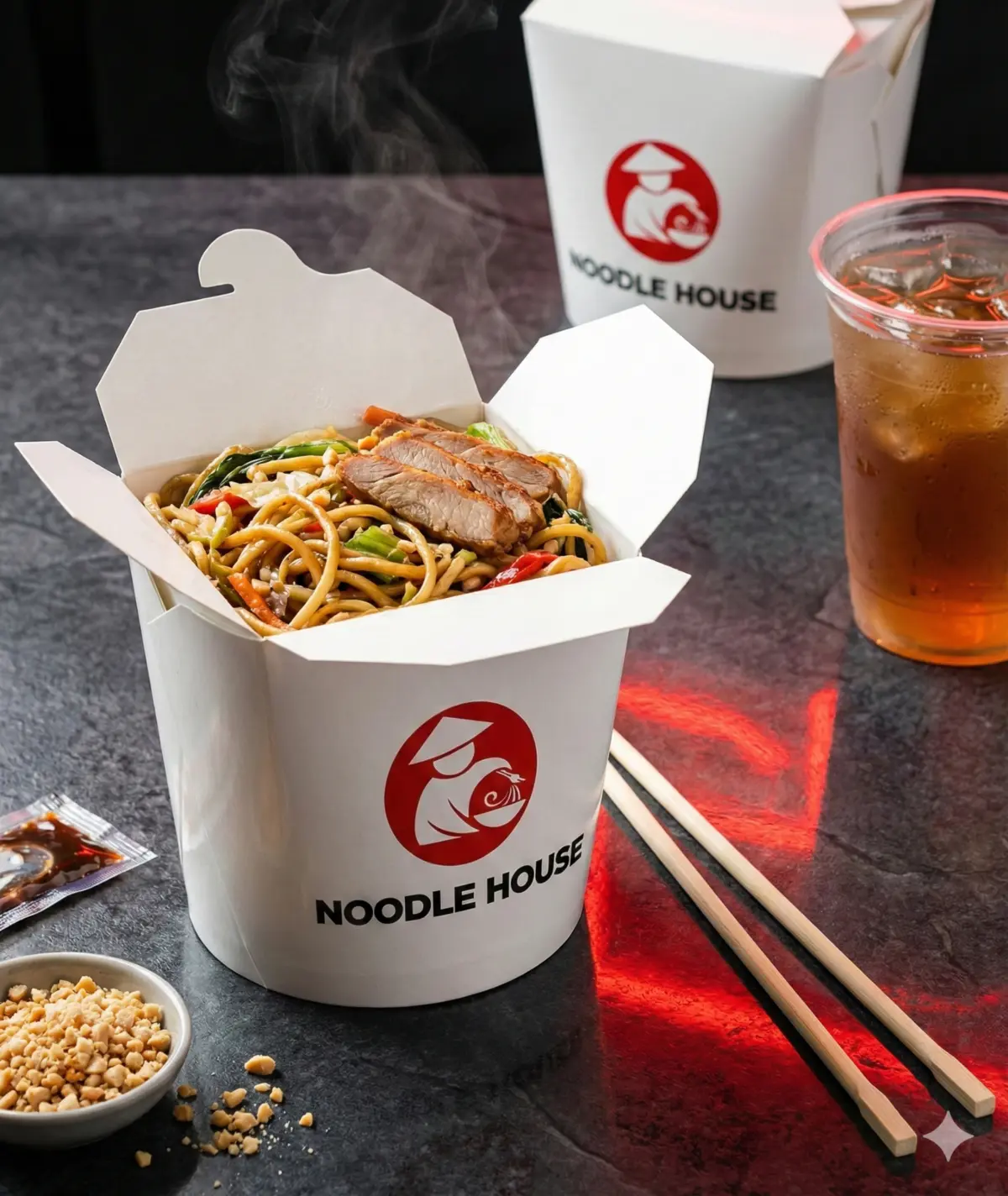 Noodle kutusuna alınmış, servise hazır noodle
